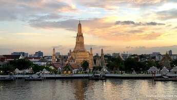 Bangkok skyline across the Chao Phraya River in Thailand